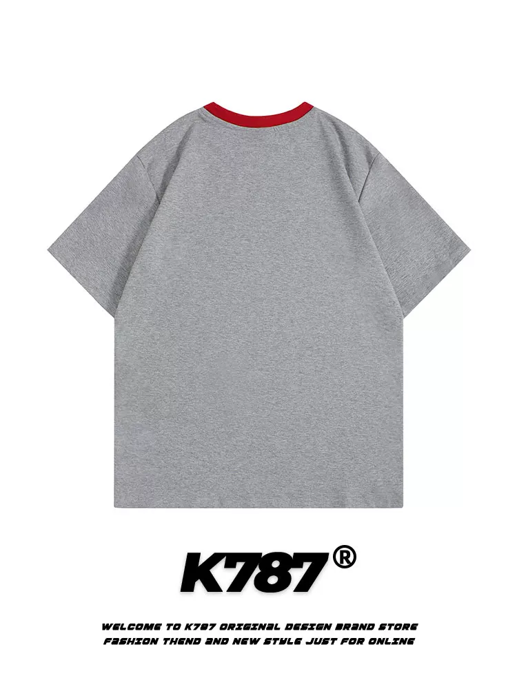 K787 Áo thun ngắn tay thêu hình mèo phong cách retro Mỹ dành cho nam và nữ, phong cách lười biếng, áo thun cặp đôi vui nhộn