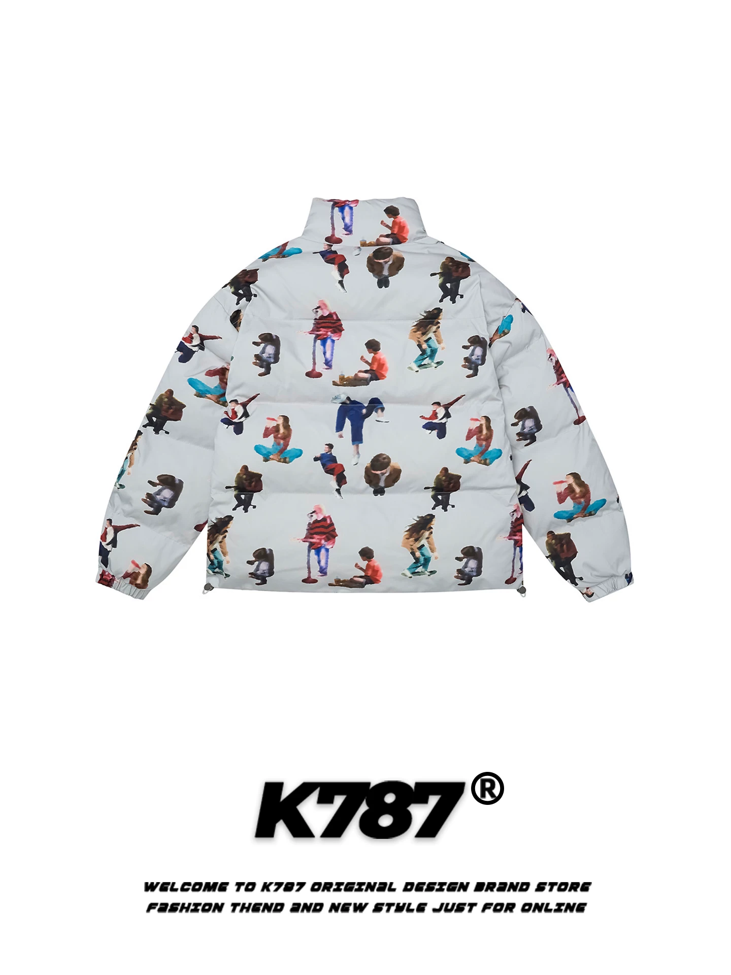 Áo khoác cotton cổ đứng in họa tiết retro Mỹ K787 dành cho nam và nữ, áo phao cặp đôi dày dặn ấm áp mùa đông, kiểu dáng thời trang