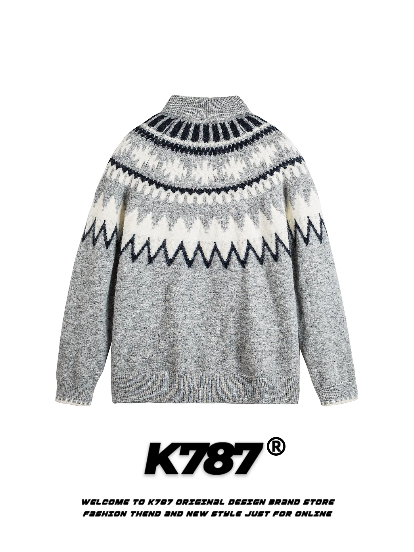 Áo len cardigan cổ đứng phối màu phong cách đường phố Mỹ K787 dành cho nam và nữ, kiểu dáng rộng rãi và thoải mái.