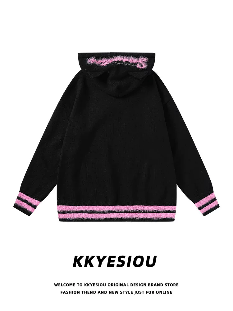 Áo hoodie unisex họa tiết mèo retro Mỹ, chất liệu nhung, kiểu nhuộm tie-dye, chất liệu len dopamine, dành cho cặp đôi