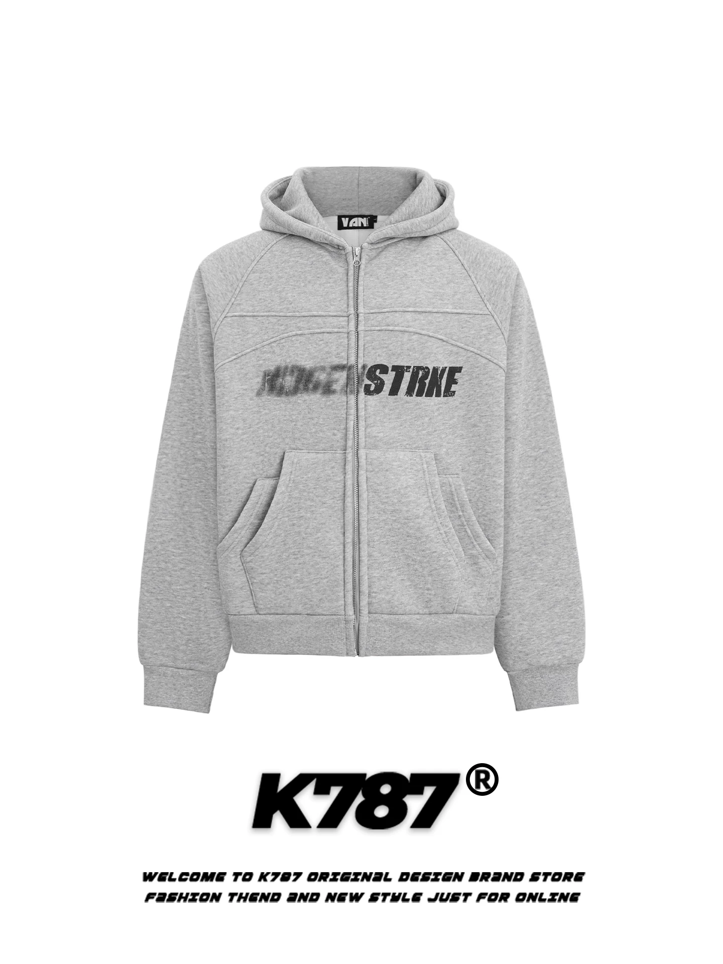 Áo khoác có mũ trùm đầu in chữ phong cách retro Mỹ K787 dành cho nam và nữ, dáng rộng, lót lông cừu, áo khoác có khóa kéo giữ ấm cho cặp đôi