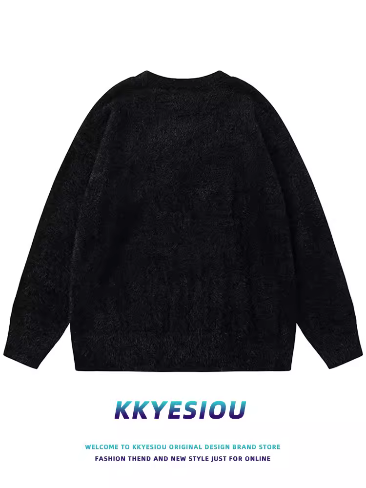 Áo len dệt kim mười ngón tay kiểu dáng lười biếng cổ điển Mỹ KKyesiou, unisex, dáng rộng, kiểu cặp đôi