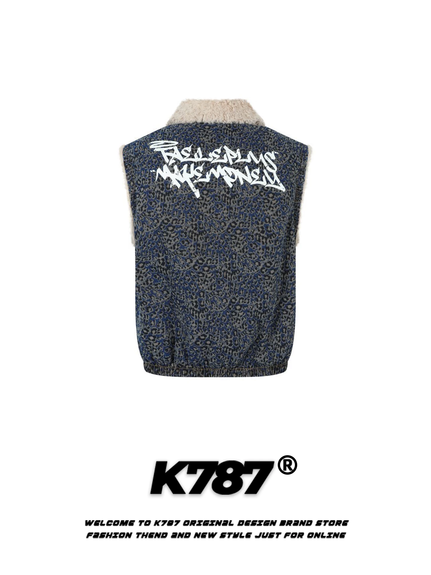 Áo vest có cổ in chữ kiểu Mỹ K787 dành cho nam và nữ, áo khoác cotton đôi có lớp lót lông cừu ấm áp.