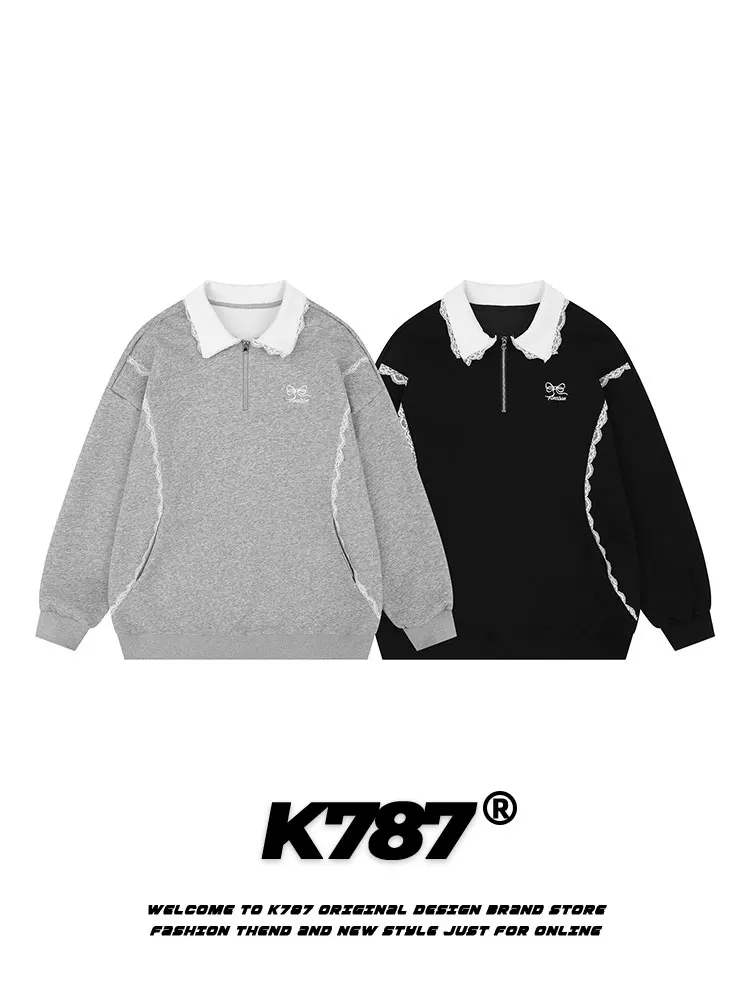 Áo sơ mi POLO phối ren cổ điển kiểu Mỹ K787 dành cho nam và nữ, phong cách cổ điển, đa năng, áo khoác cặp đôi thường ngày