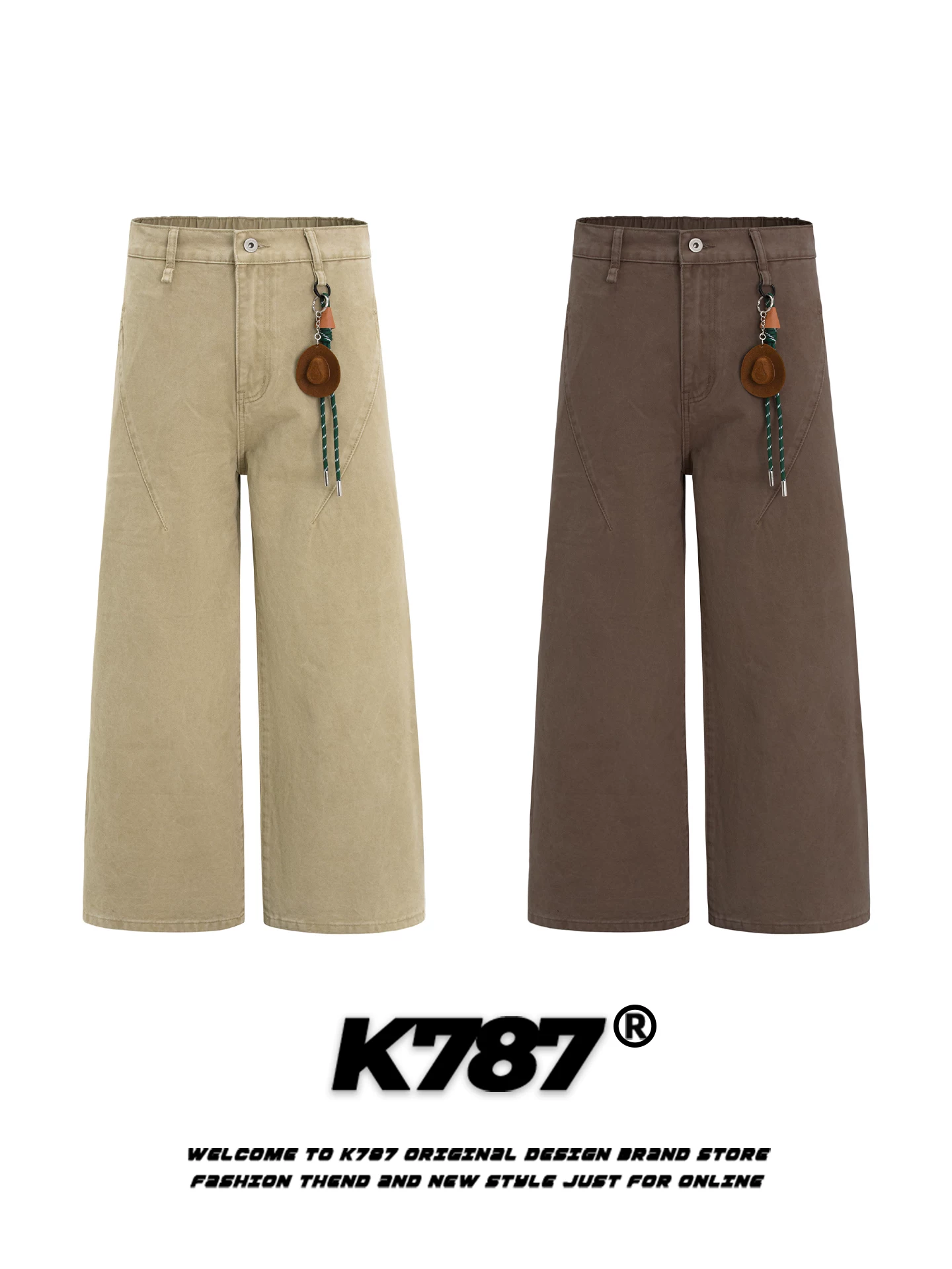 K787 Quần âu màu trơn phong cách retro Mỹ dành cho nam và nữ, dáng rộng, tôn dáng, thương hiệu thời thượng, lưng cao, quần dài ống rộng ống thẳng
