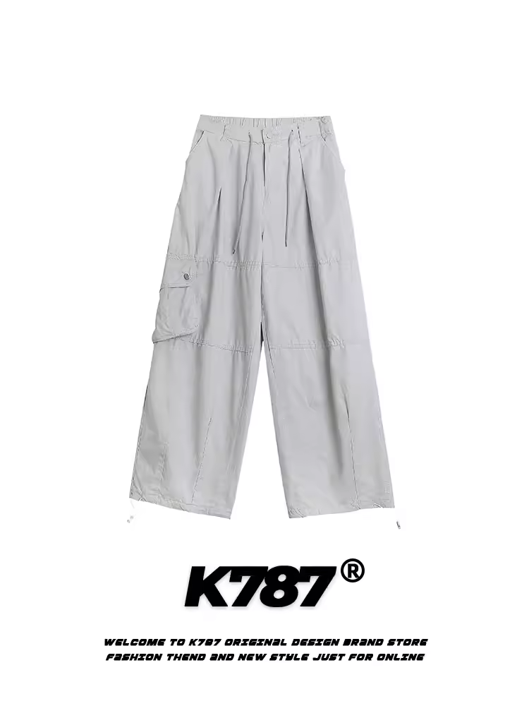 Quần âu nam nữ K787 kiểu Mỹ cổ điển, nhiều túi, màu trơn, đa năng, thiết kế rộng rãi, cạp cao, dáng thẳng