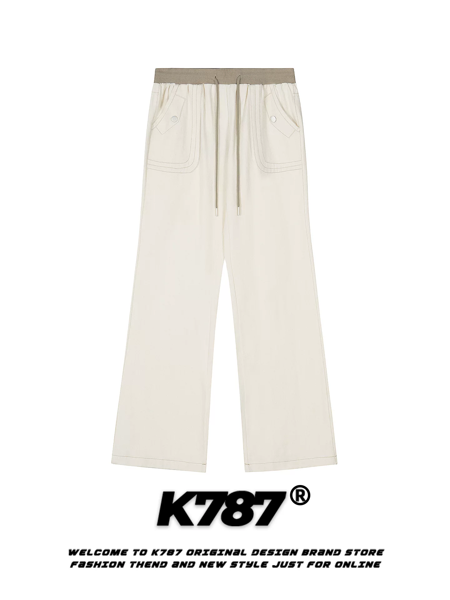K787 Quần thường ngày kiểu dáng cổ điển của Mỹ có đính kim cương giả ở phía sau, quần ống rộng dáng rộng có cạp cao, kiểu dáng đường phố dành cho nam và nữ