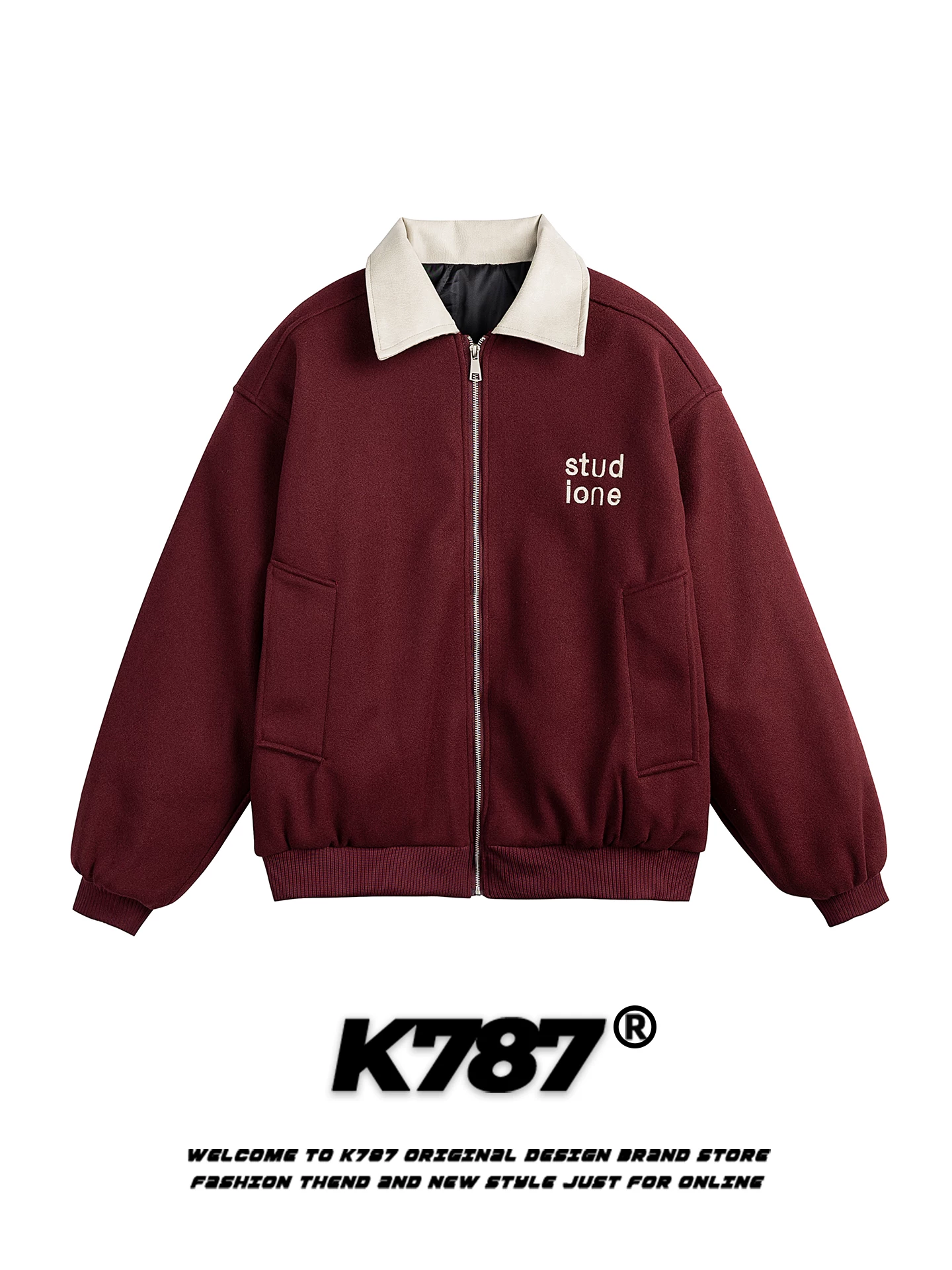 Áo khoác cotton thêu chữ cổ điển kiểu Mỹ K787 dành cho nam và nữ, thương hiệu thời thượng, dáng rộng, phối màu, áo khoác cotton mùa đông ấm áp và dày dặn.