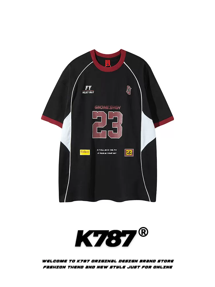 K787 Áo thun thể thao cổ điển kiểu Mỹ đa năng phối màu ngắn tay unisex blokecore áo thun cặp đôi jersey tee