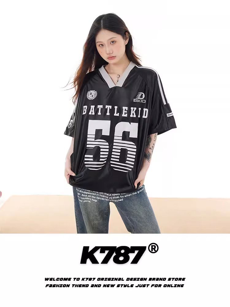 Áo đấu khúc côn cầu trên băng thể thao đường phố Mỹ K787 dành cho nam và nữ, áo thun ngắn tay in hình retro 56 OVERSIZE