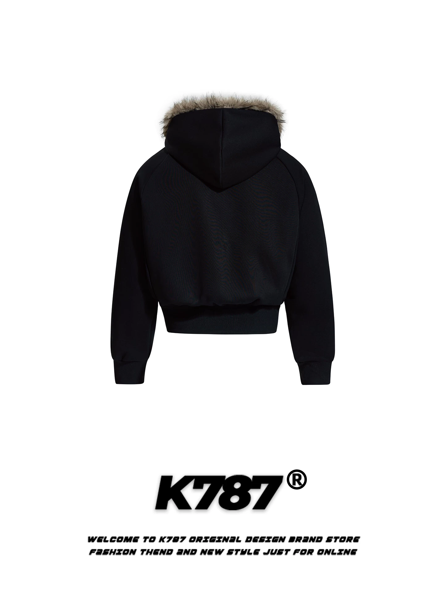 Áo khoác hoodie có mũ trùm đầu, cổ lông kiểu Mỹ cổ điển K787 dành cho nam và nữ, kiểu dáng rộng rãi, phong cách đường phố thời thượng, áo khoác cặp ngắn.