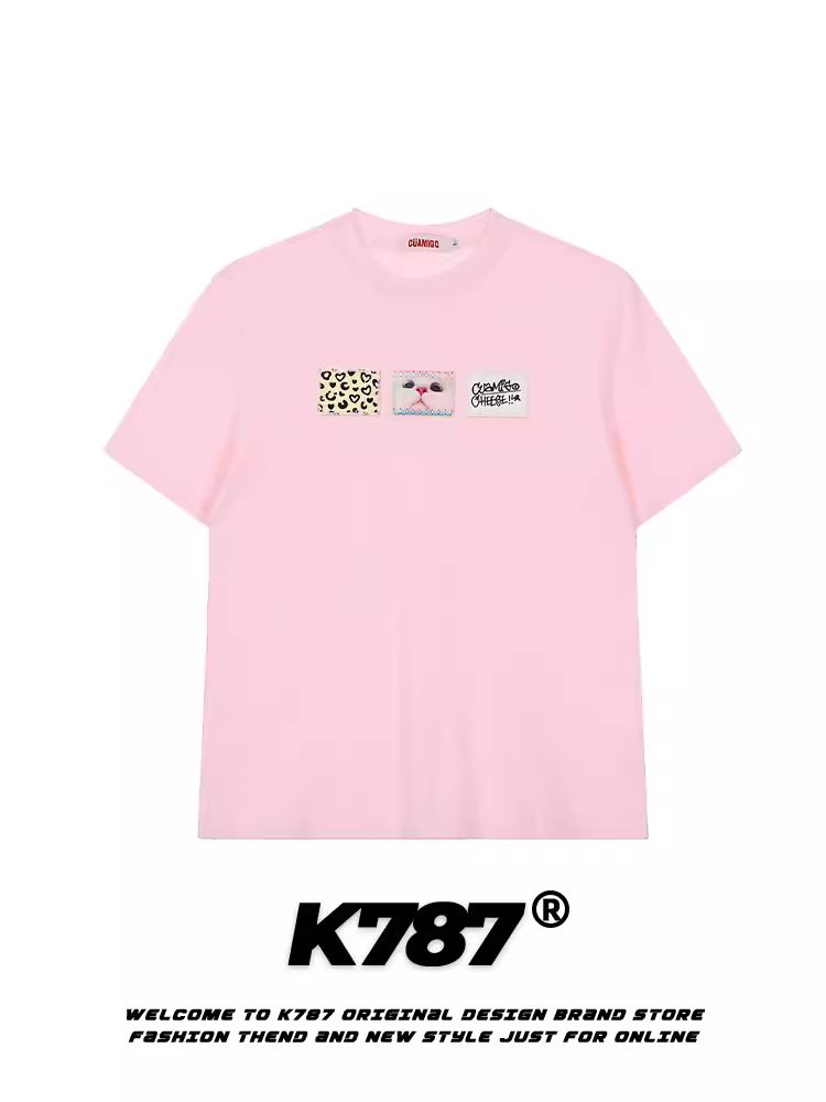 Áo thun nữ ngắn tay thêu hình mèo phong cách K787 cá tính, đa năng, kiểu dáng năng động, mùa hè