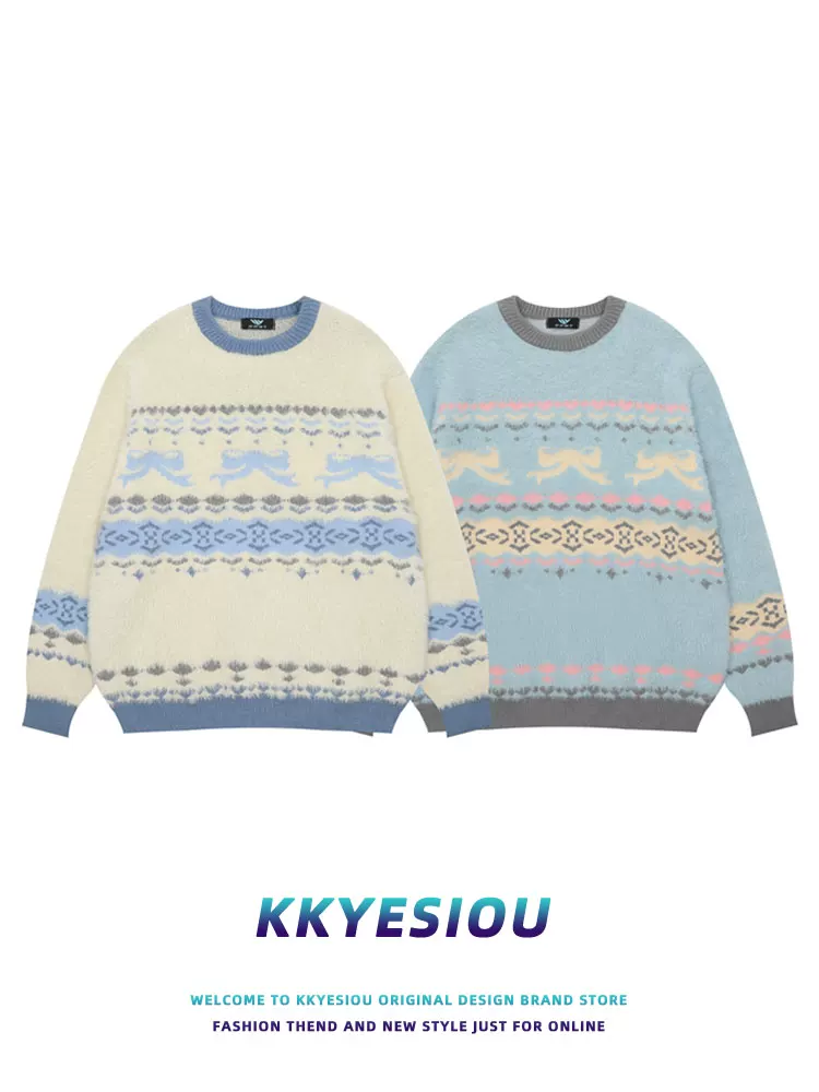 Áo len KKyesiou kiểu Mỹ cổ điển, thắt nơ, phong cách preppy dành cho nam và nữ, áo len cặp đôi màu sữa, phong cách giản dị, sang trọng.