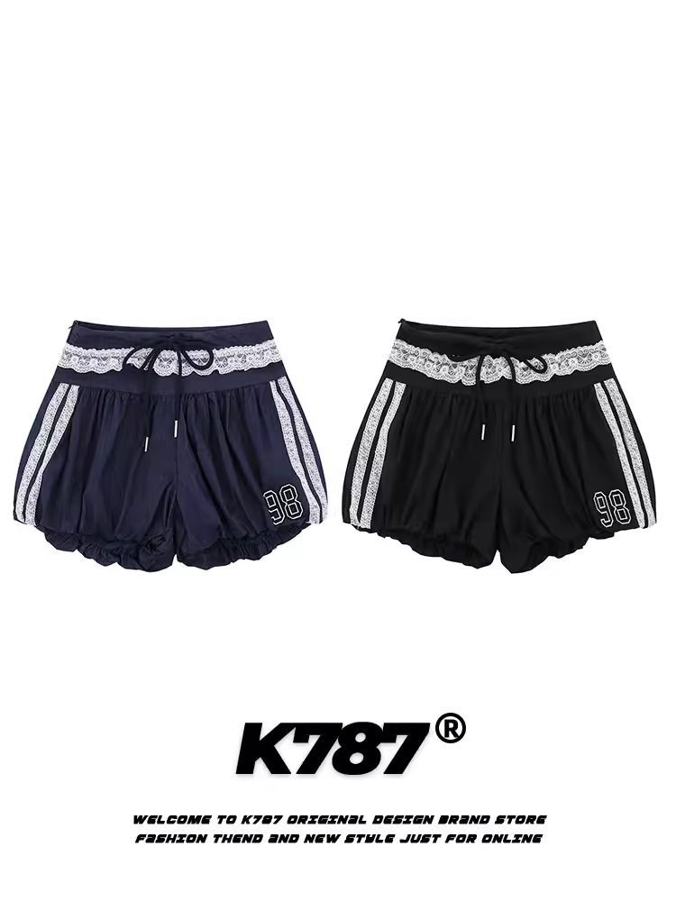 Quần short kẻ sọc phong cách đường phố retro Mỹ K787 dành cho nữ, kiểu Y2K, thể thao, xếp ly, ba phần tư, đa năng, thời thượng