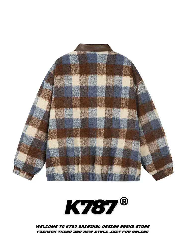 Áo khoác cotton kẻ caro phong cách retro Mỹ K787 dành cho nam và nữ, áo khoác cặp đôi đa năng thời trang đường phố mùa đông 2024