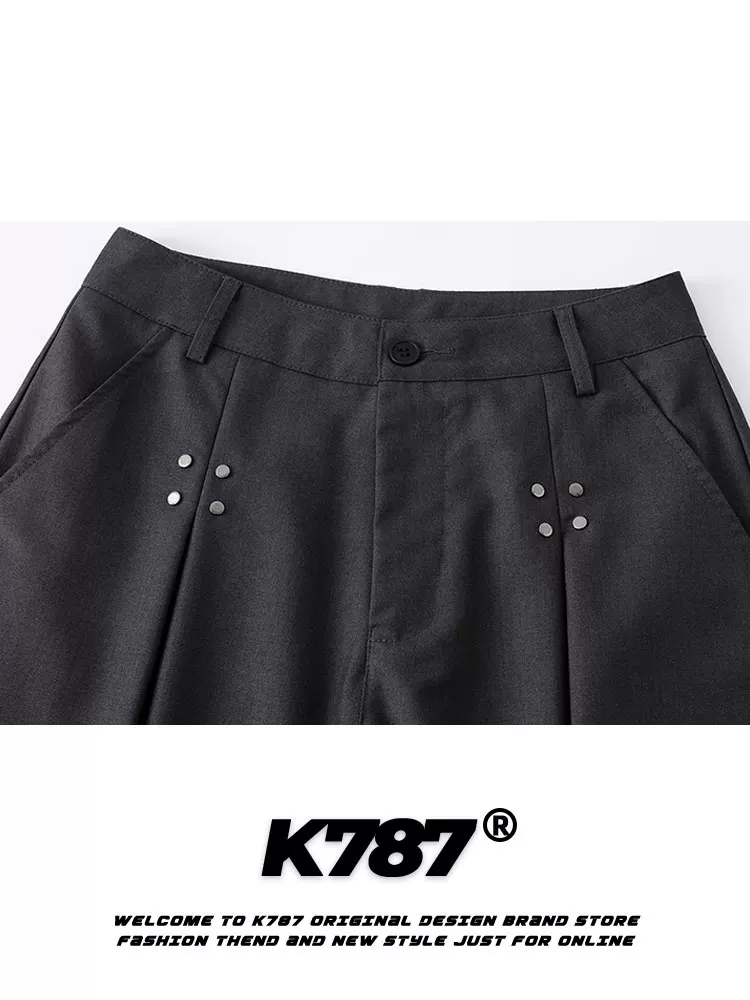 K787 Quần short giản dị theo xu hướng dân tộc kiểu Mỹ có đính nút theo phong cách retro dành cho nam, quần cắt ngắn phong cách đường phố, quần âu ống đứng lưng cao