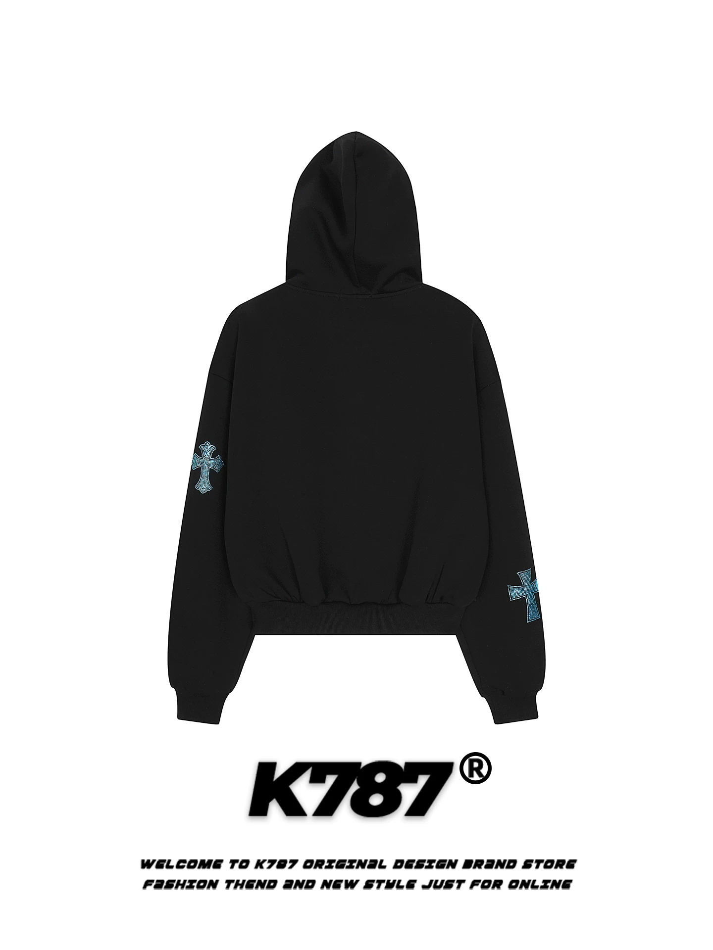 Áo khoác có mũ trùm đầu kiểu dáng unisex, phong cách gothic, chất liệu thun, đính đá giả kim cương, kiểu dáng rộng rãi, thoải mái, dành cho cặp đôi, phong cách retro Mỹ, mã K787