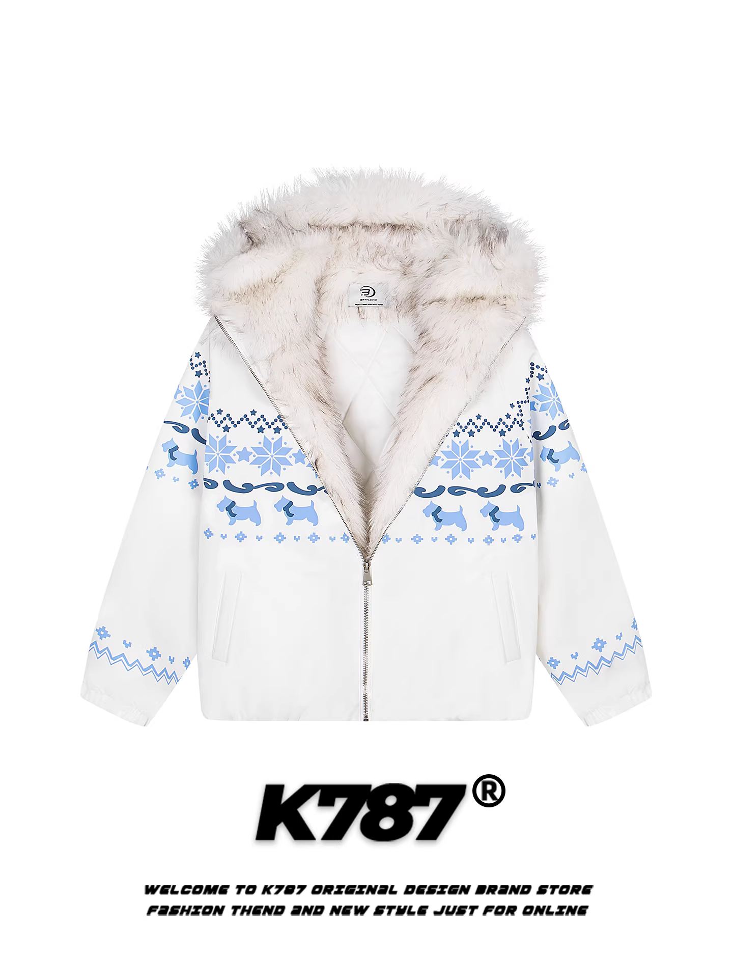K787 Áo khoác cotton có mũ trùm đầu kiểu cổ điển Mỹ Fair Isle dành cho nam và nữ, dáng rộng, ấm áp và dày dặn, quần áo cotton mùa đông dành cho cặp đôi.