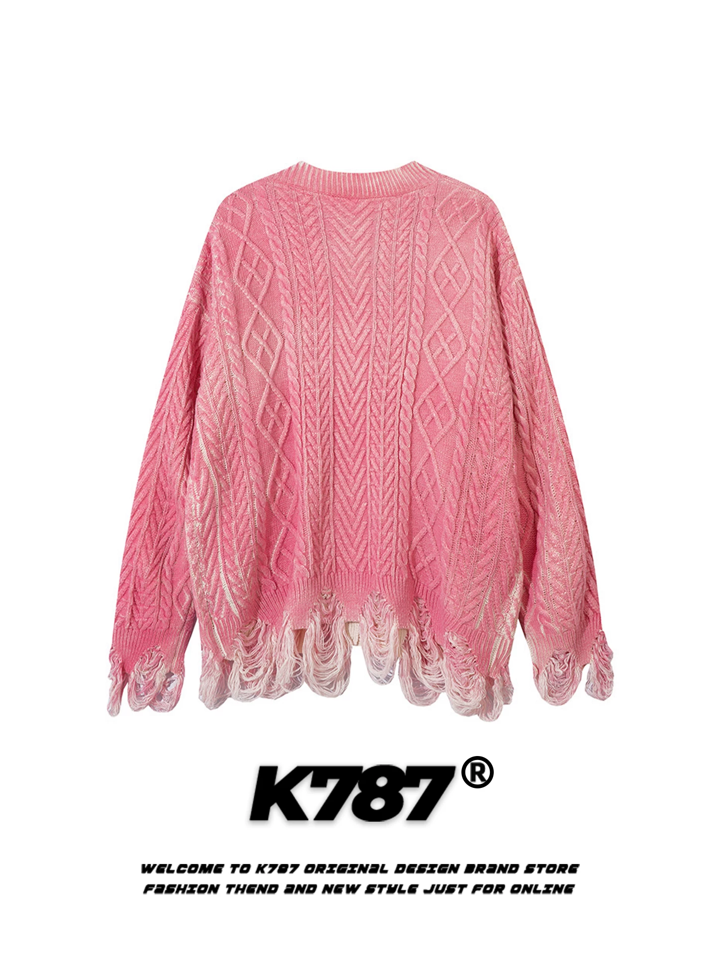 Áo len cardigan kiểu Mỹ cổ điển, thời thượng, thiết kế rách cá tính dành cho nam và nữ, phong cách lười biếng, áo khoác len cặp màu hồng ấm áp