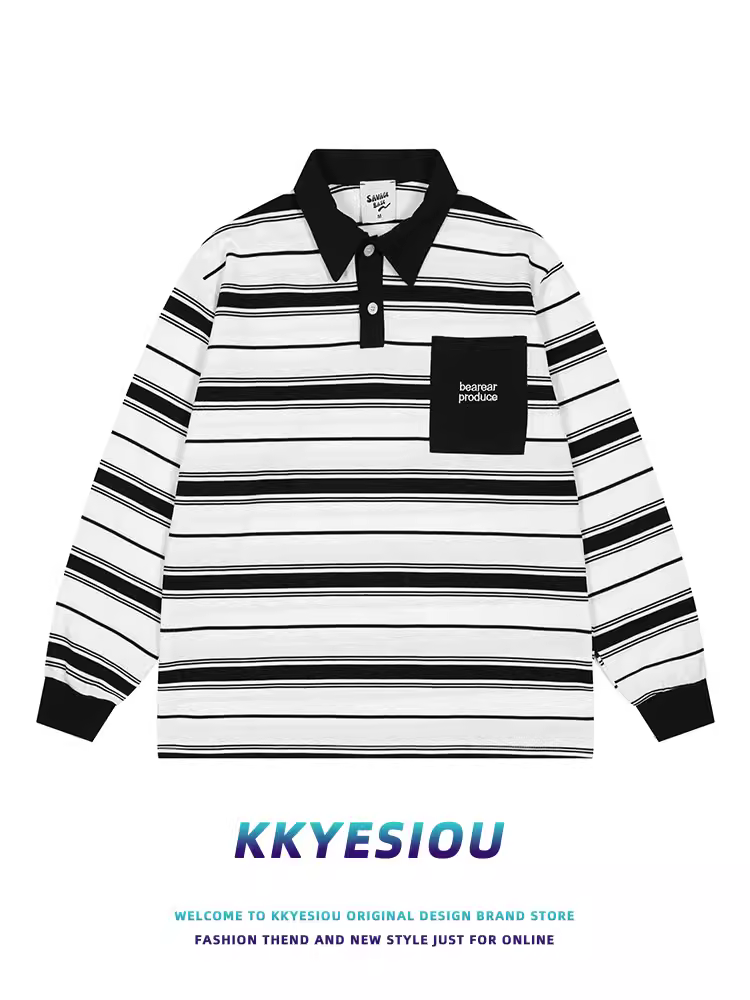 Áo sơ mi POLO phong cách retro Mỹ, sọc kẻ, kiểu preppy dành cho nam và nữ, cổ điển, giản dị, đa năng, áo đôi.