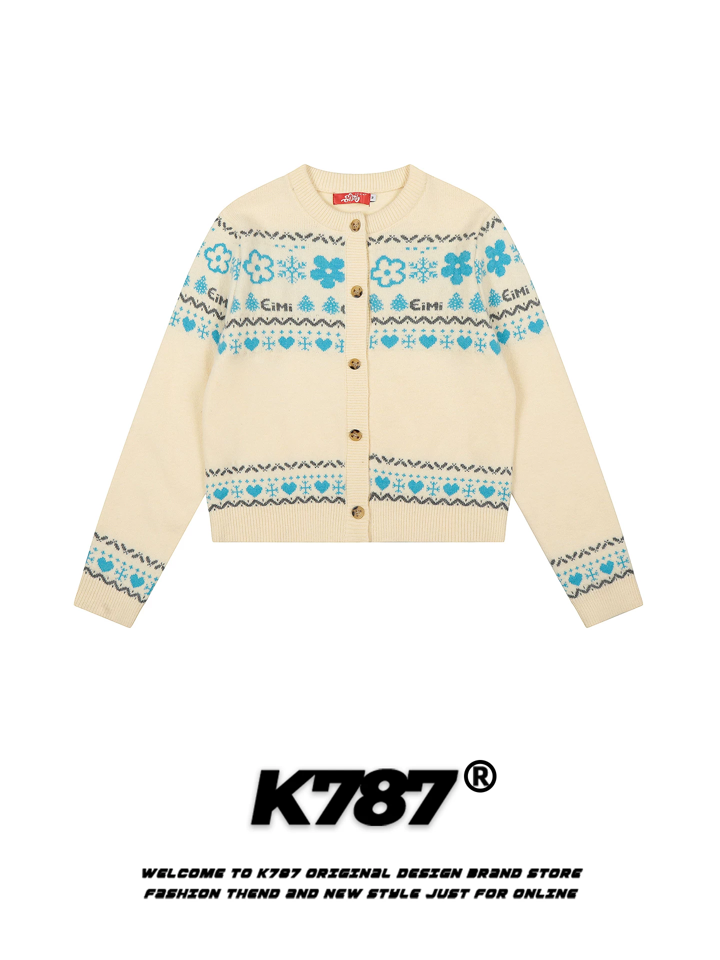 Áo cardigan dệt kim kiểu cổ điển ngọt ngào K787 Fair Isle dành cho nữ, phong cách giản dị kiểu Mỹ, áo khoác len ngắn ấm áp và trẻ trung.