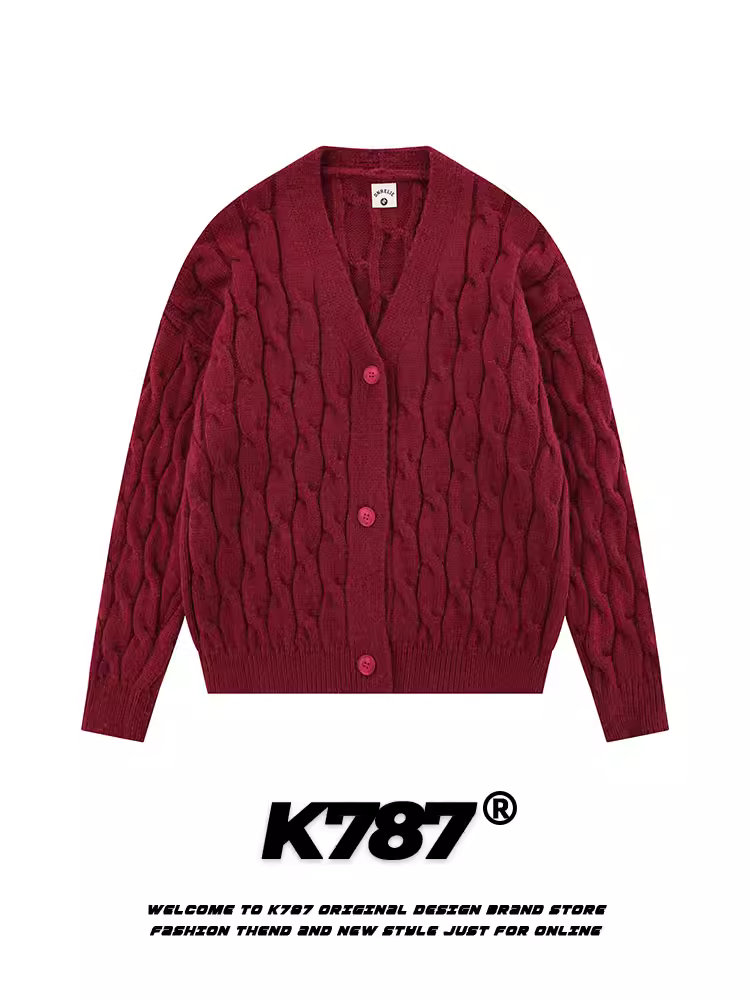 K787 phong cách giản dị áo len dệt kim năm hoàng đạo unisex trang phục năm mới 2025 lễ hội mùa xuân cặp đôi áo len màu đỏ áo khoác