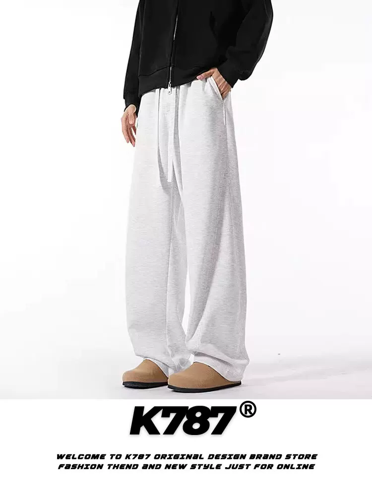 Quần thể thao nam K787 kiểu Mỹ cổ điển, màu trơn, dáng rộng, thoải mái, cạp cao, phong cách hip-hop, có dây rút, ống thẳng