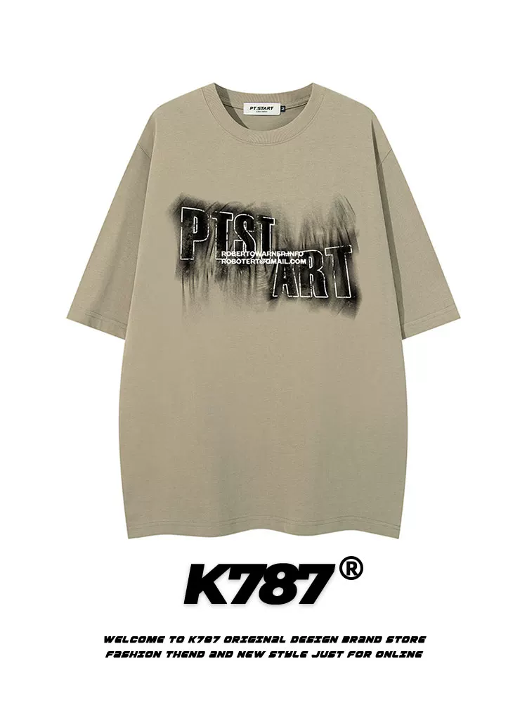 K787 Áo thun ngắn tay in chữ theo xu hướng quốc gia cổ điển của Mỹ unisex áo thun oversized đường phố cao cấp áo thun cặp đôi
