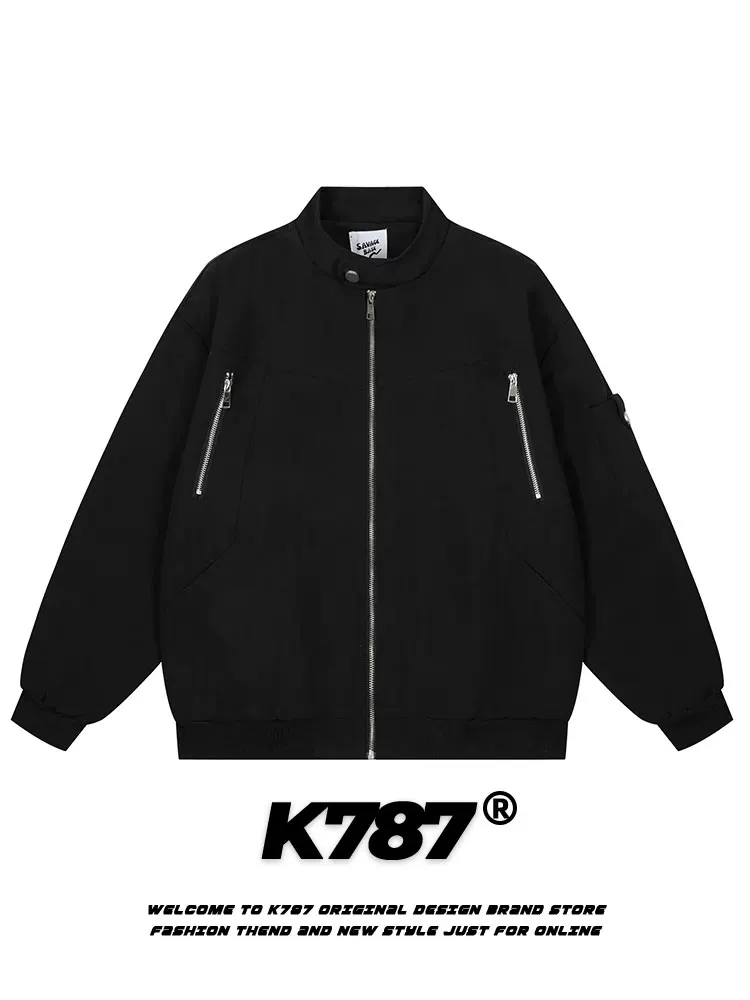 Áo khoác phi công màu trơn cổ điển kiểu Mỹ K787, unisex, dáng rộng, đa năng, phong cách vintage, thích hợp làm áo khoác công sở.