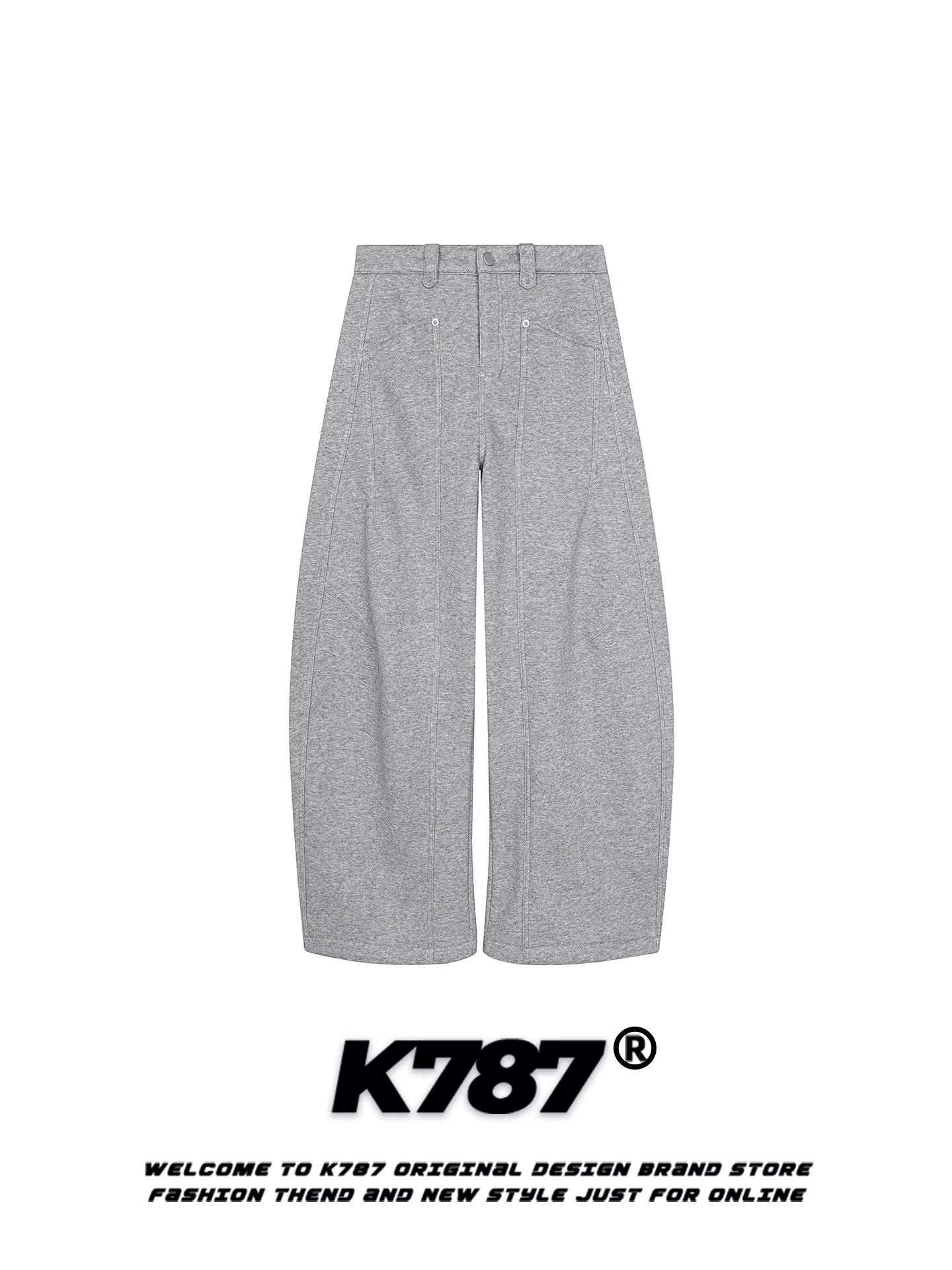 Quần thể thao K787 kiểu Mỹ cổ điển, đơn giản, thoải mái dành cho nam và nữ, dáng rộng, đường may lộ, cạp cao, vạt cong, quần ống rộng dài chạm sàn.