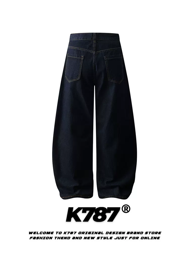 Quần jeans unisex dáng rộng ống rộng phong cách đường phố cao cấp, chất liệu cleanfit, kiểu dáng retro Mỹ, có khăn quàng cổ hình vuông tháo rời được, mã K787