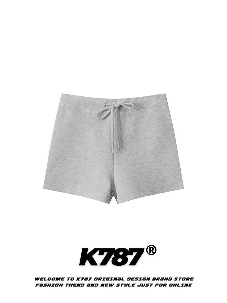 Quần short nữ K787 phong cách Mỹ cổ điển, chất liệu ren, cạp cao, đa năng, màu trơn, kiểu dáng năng động, quần lửng ba phần.