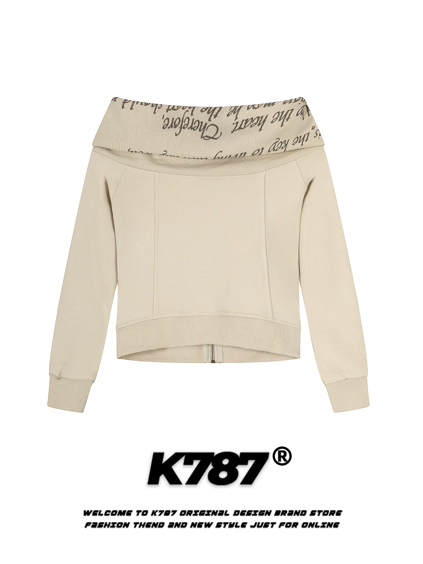 Áo len nữ K787 kiểu Mỹ cổ điển in chữ, trễ vai, ôm dáng, phong cách lười biếng, áo khoác cardigan ngắn cho mùa thu.
