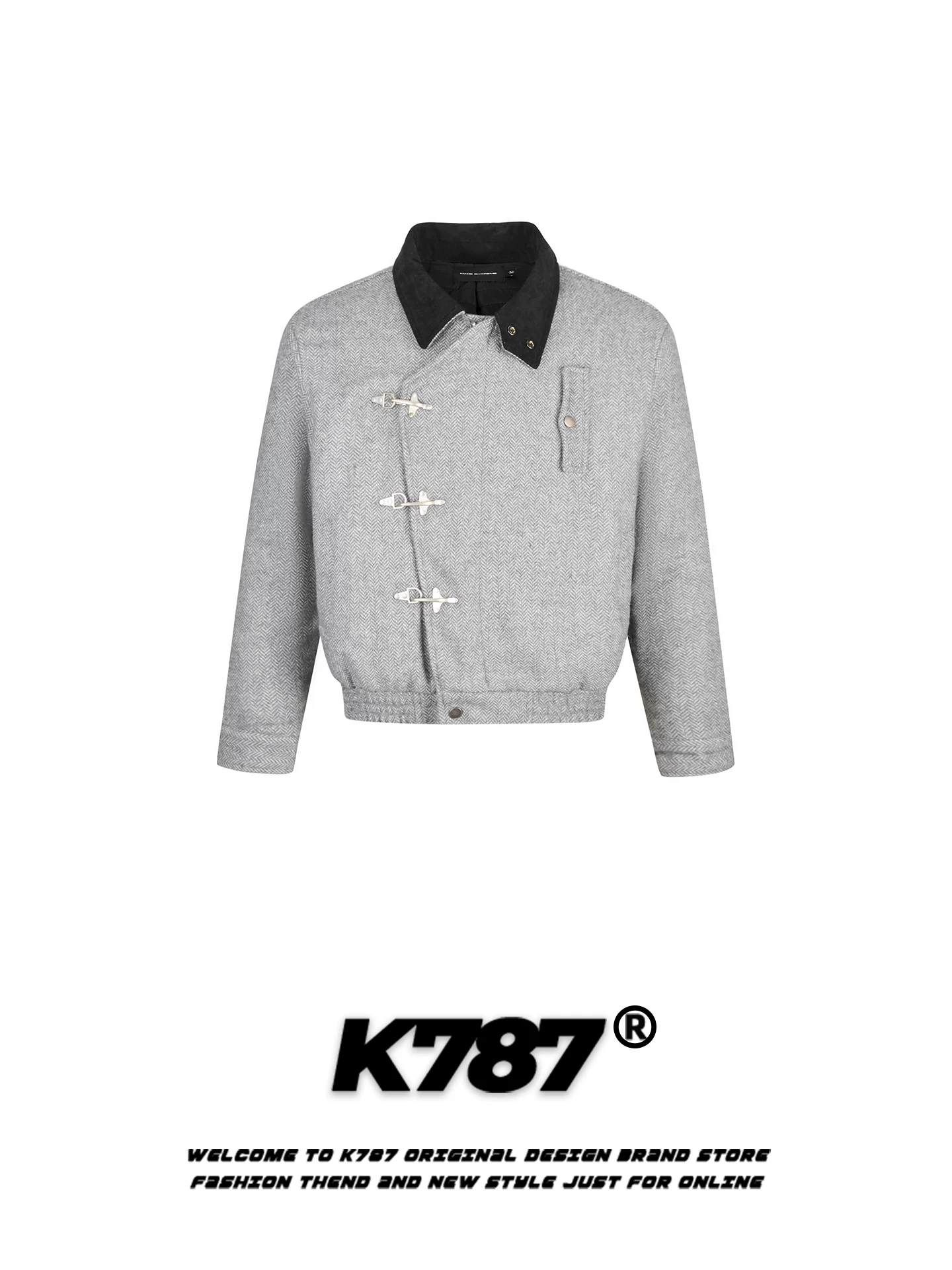 Áo khoác cotton có cổ phối màu kiểu retro Mỹ K787 dành cho nam và nữ, dáng rộng, ấm áp, áo khoác cotton dày dặn dành cho cặp đôi mùa đông.