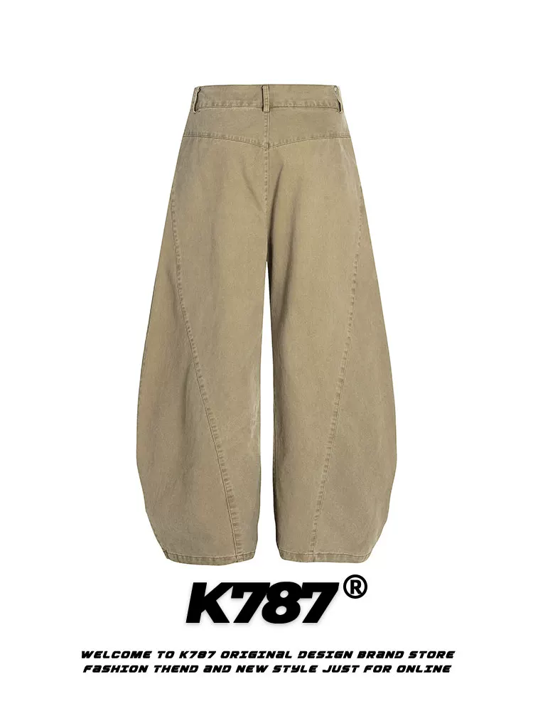 Quần kaki thêu kiểu Mỹ cổ điển K787, chất liệu washed, dáng rộng unisex, phong cách đường phố, kiểu dáng thẳng, ống rộng