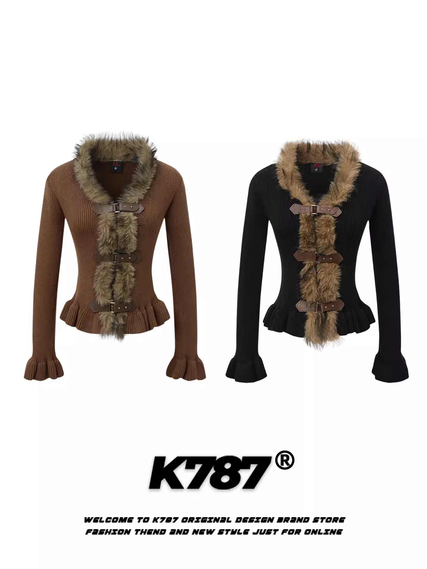 Áo len nữ cổ V phối lông cổ lông dài ngang vai kiểu Mỹ K787, ôm dáng, thắt eo, áo len ngắn mùa thu đông