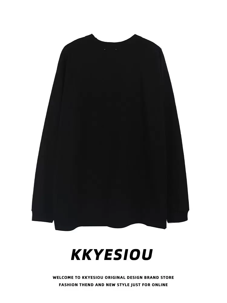 Áo thun dài tay in hình oversize unisex, chất liệu nỉ lót lông, kiểu dáng cổ điển Mỹ, thương hiệu KKyesiou thời thượng.