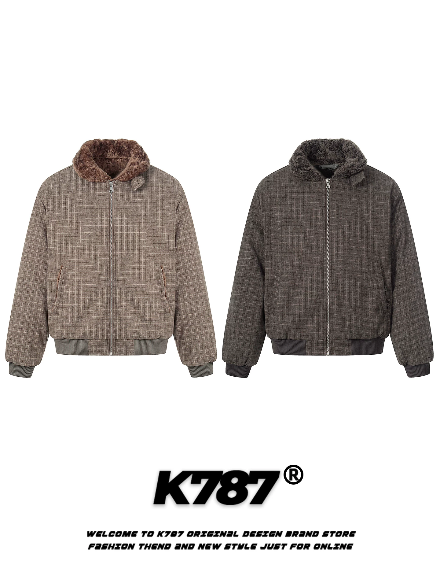 Áo khoác cotton kẻ sọc cổ lông cổ điển kiểu Mỹ K787 dành cho nam và nữ, dáng rộng, thương hiệu hợp thời trang mùa đông, áo khoác cotton ấm áp dành cho cặp đôi.