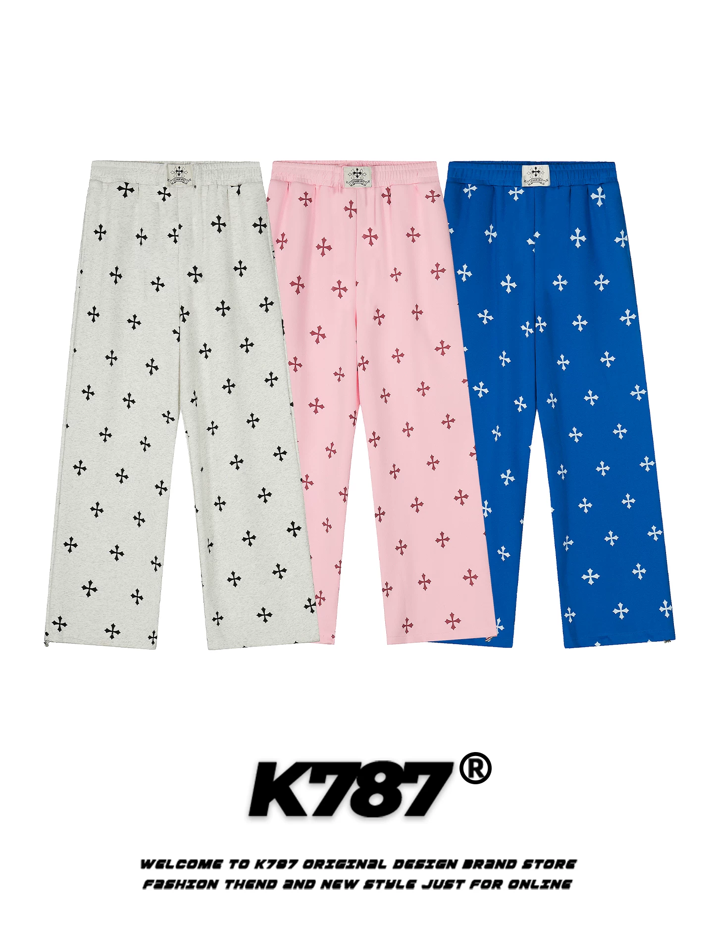 Áo hoodie ngắn màu xanh Klein K787 dành cho nữ, quần thể thao ống rộng dáng thẳng, phong cách thể thao trẻ trung, năng động