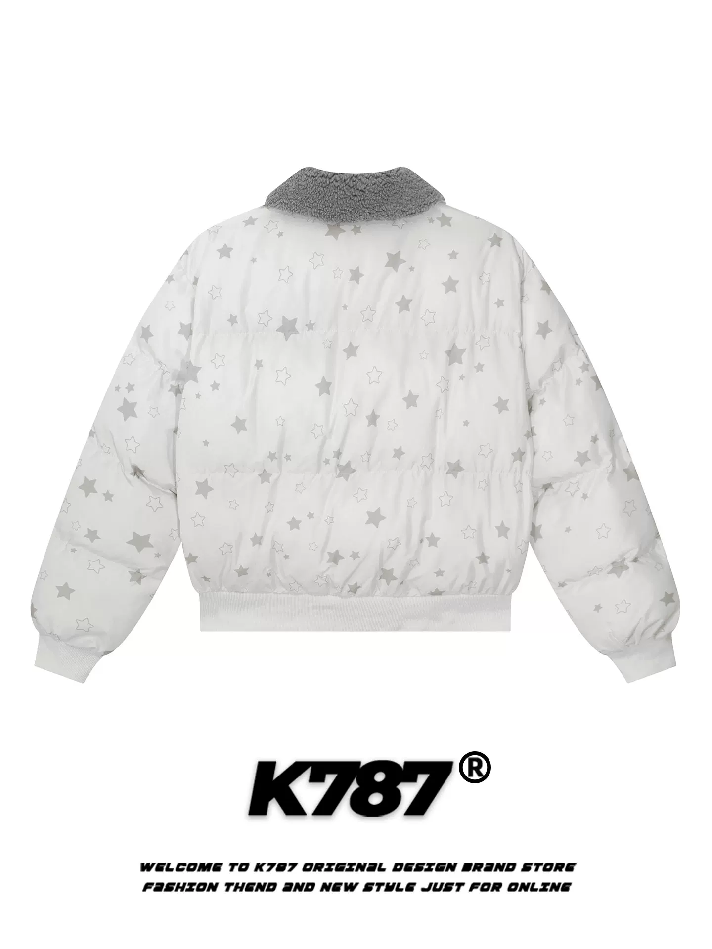 Áo khoác cotton cổ lông in hình sao đầy đủ phong cách retro Mỹ K787 dành cho nữ, phong cách ngọt ngào và cá tính, áo phao dày dặn ấm áp cho mùa đông.