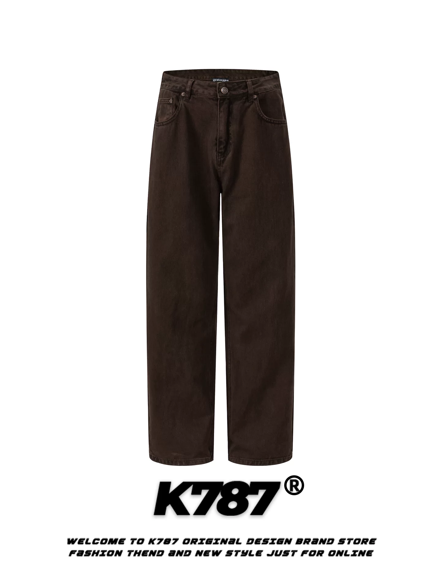 Quần jeans K787 kiểu đường phố Mỹ, màu nâu gỉ, xước, dành cho nam và nữ, thiết kế màu trơn, cạp cao, dáng thẳng, phong cách thường ngày