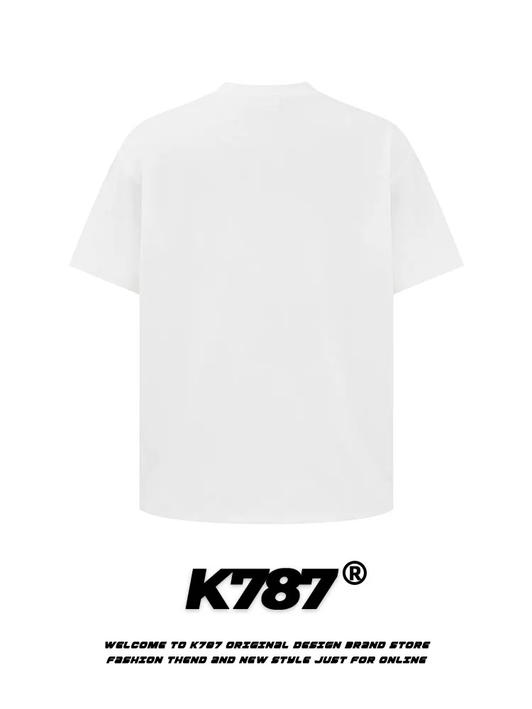 K787 Áo thun ngắn tay phong cách retro quốc gia kiểu Mỹ cleanfit dành cho nam và nữ có in chữ áo thun mùa hè thông thường