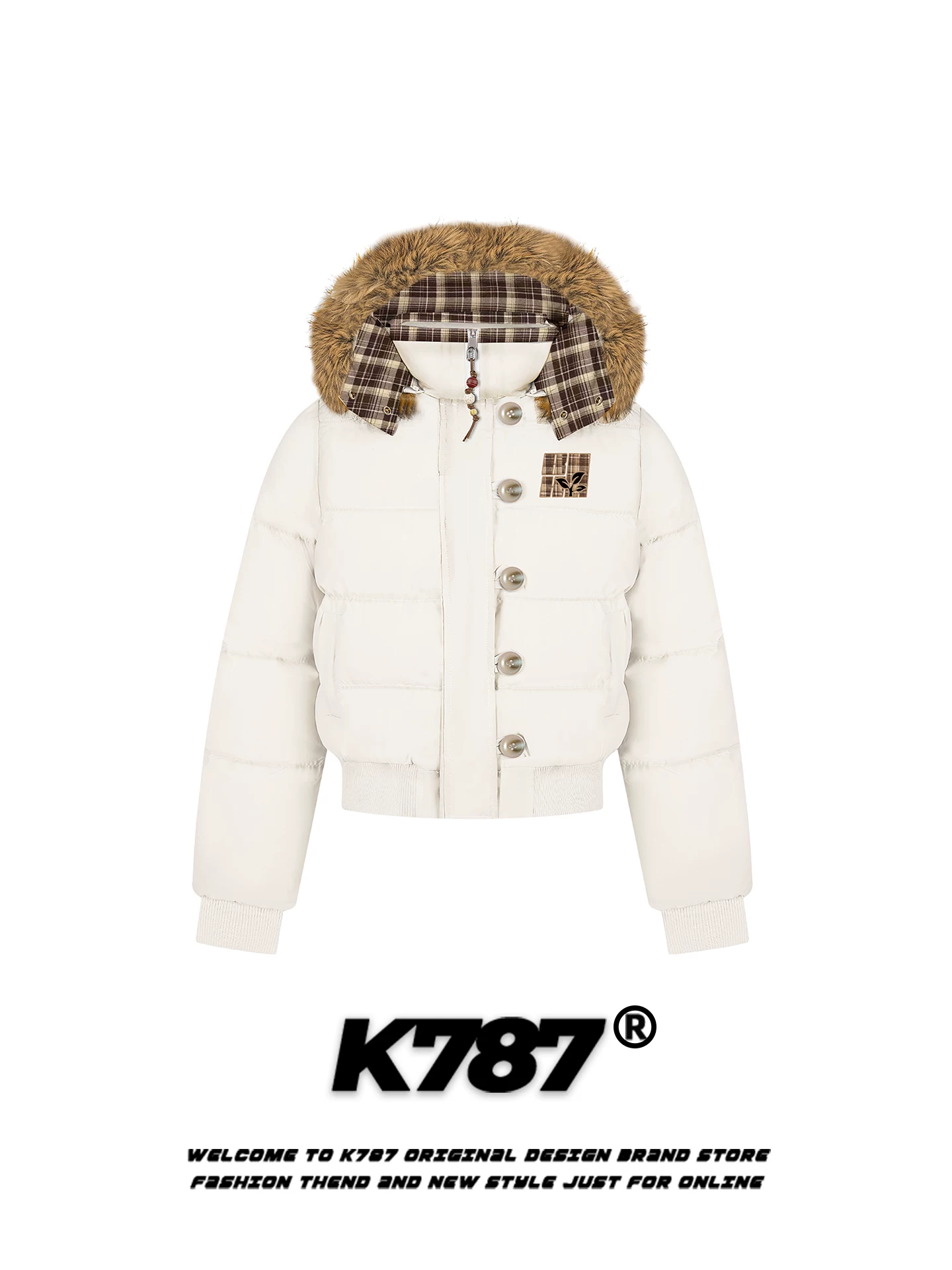 Áo khoác cotton có mũ trùm đầu, cổ lông lớn thêu kiểu Mỹ cổ điển K787 dành cho nữ, dáng rộng, tôn dáng, ấm áp, có dây rút eo, áo khoác cotton ngắn.