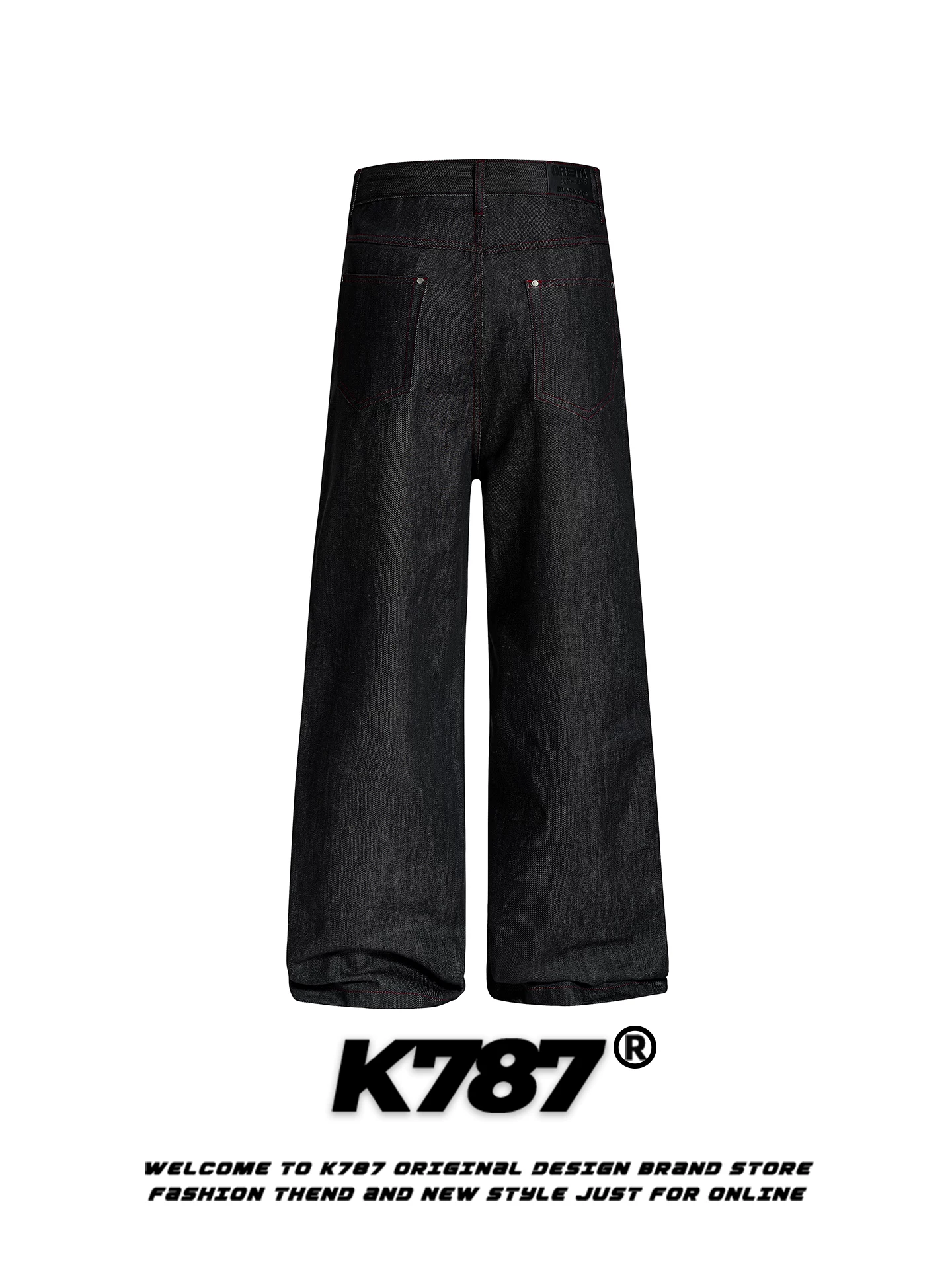 Quần jeans thiết kế nhiều túi kiểu Mỹ cổ điển K787 dành cho nam và nữ, xu hướng quốc gia, dáng rộng, trang trí kim loại, ống thẳng, ống rộng