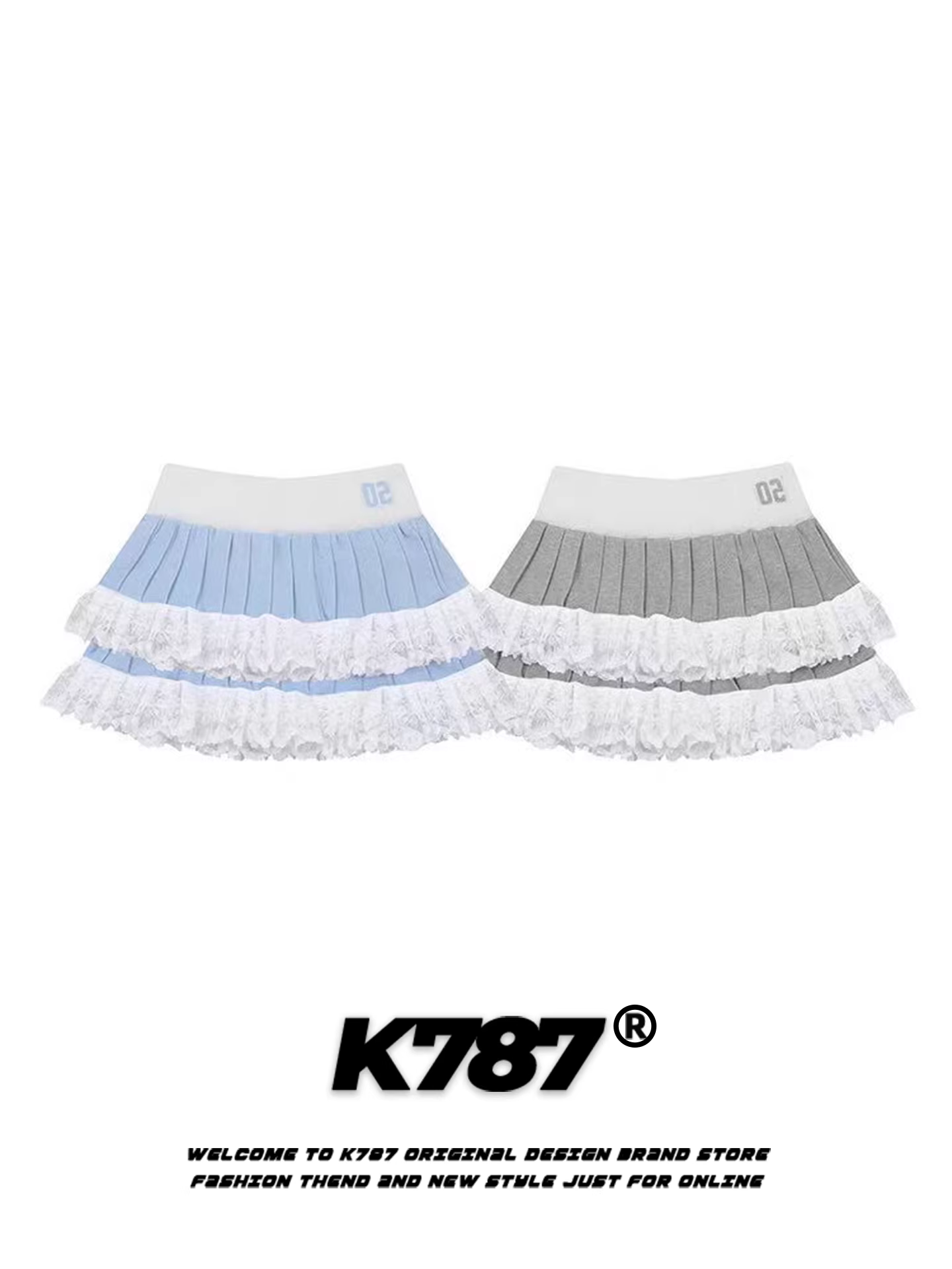 Váy xếp ly phối ren kiểu Mỹ K787 dành cho nữ, ngọt ngào, cá tính, dịu dàng, đa năng, cạp cao, kiểu bánh bèo