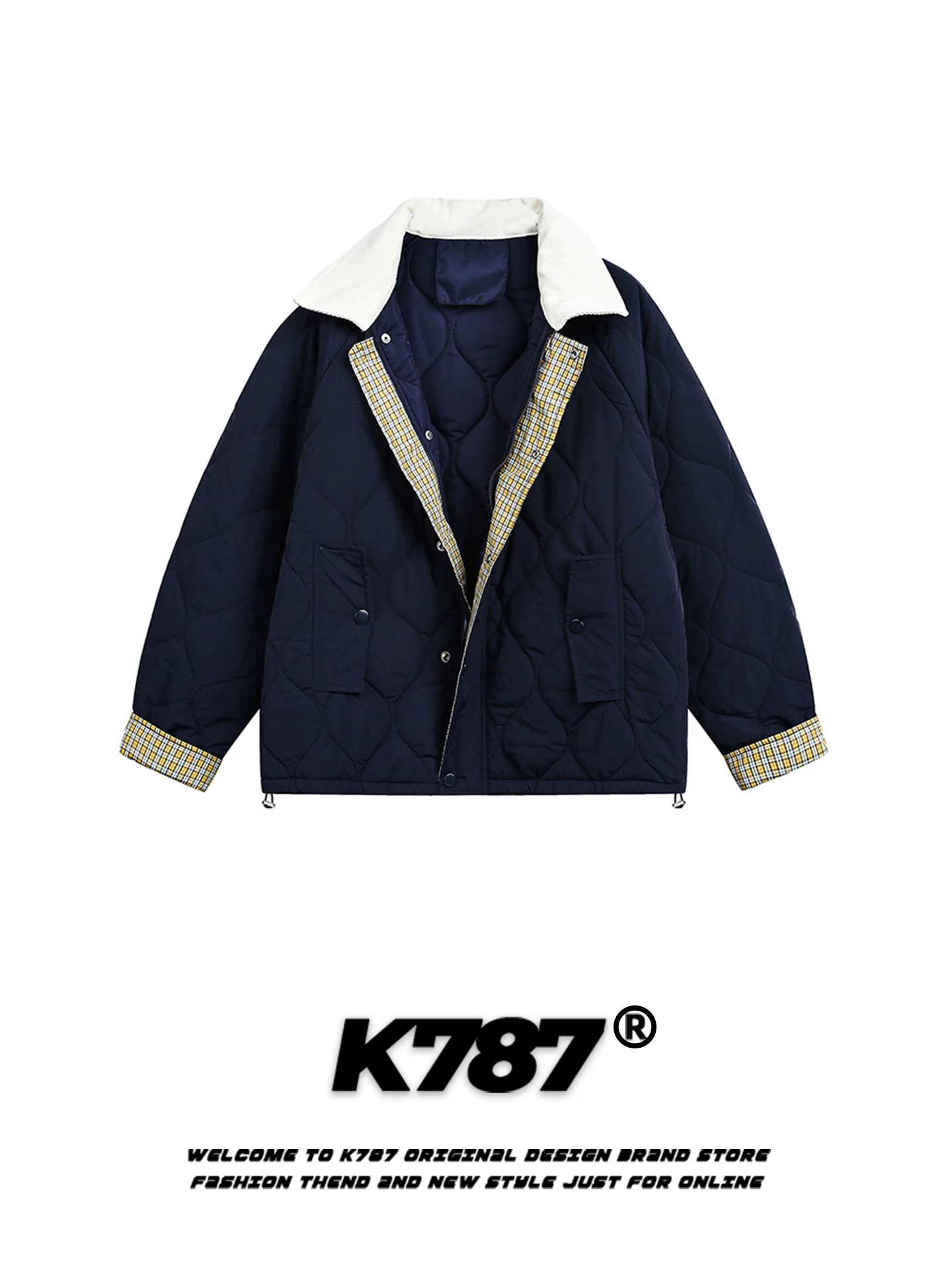 Áo khoác cotton cổ điển kiểu Mỹ K787 dành cho nam và nữ, áo khoác cotton ấm áp phối màu theo xu hướng thời trang dành cho cặp đôi.