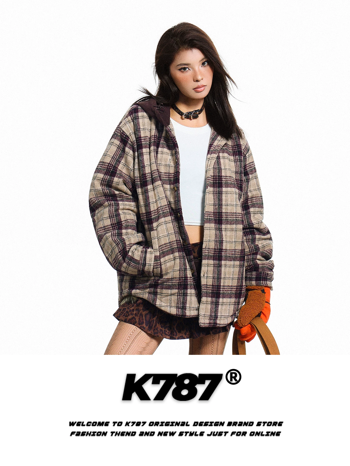 Áo khoác có mũ trùm đầu kiểu cổ điển Mỹ K787 dành cho nam và nữ, áo khoác cotton dày dặn ấm áp kiểu dáng rộng rãi phối màu