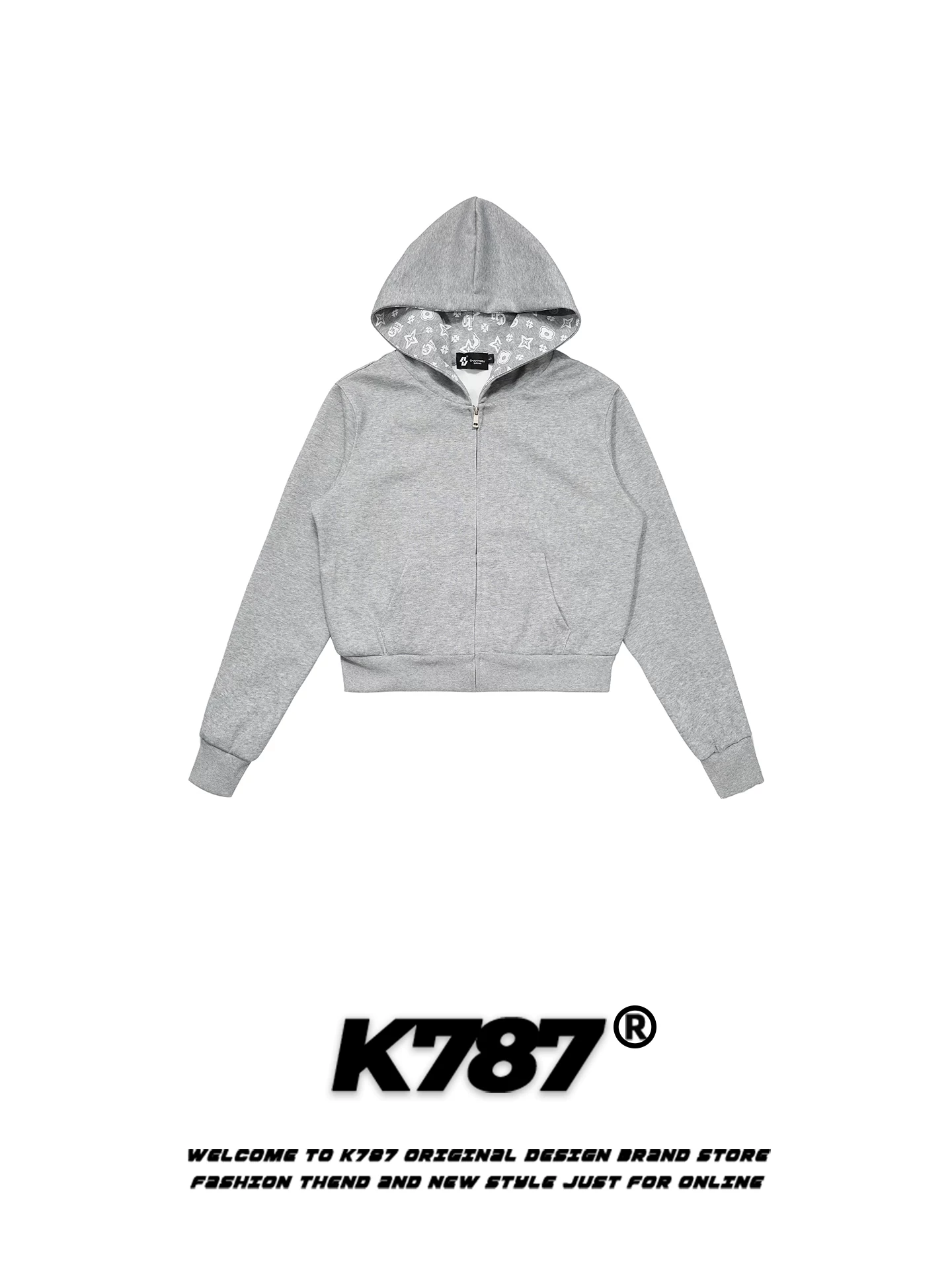Áo khoác cardigan có mũ trùm đầu in họa tiết phong cách retro Mỹ K787 dành cho nữ, kiểu dáng ôm sát, phong cách đơn giản và thoải mái, áo khoác hoodie ngắn.