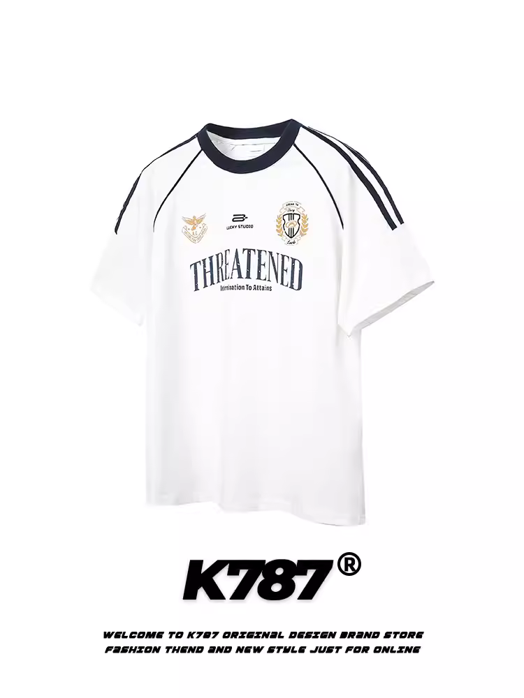 K787 Áo thun ngắn tay sọc cổ điển kiểu Mỹ unisex thể thao đa năng áo thun hạng nặng dành cho cặp đôi