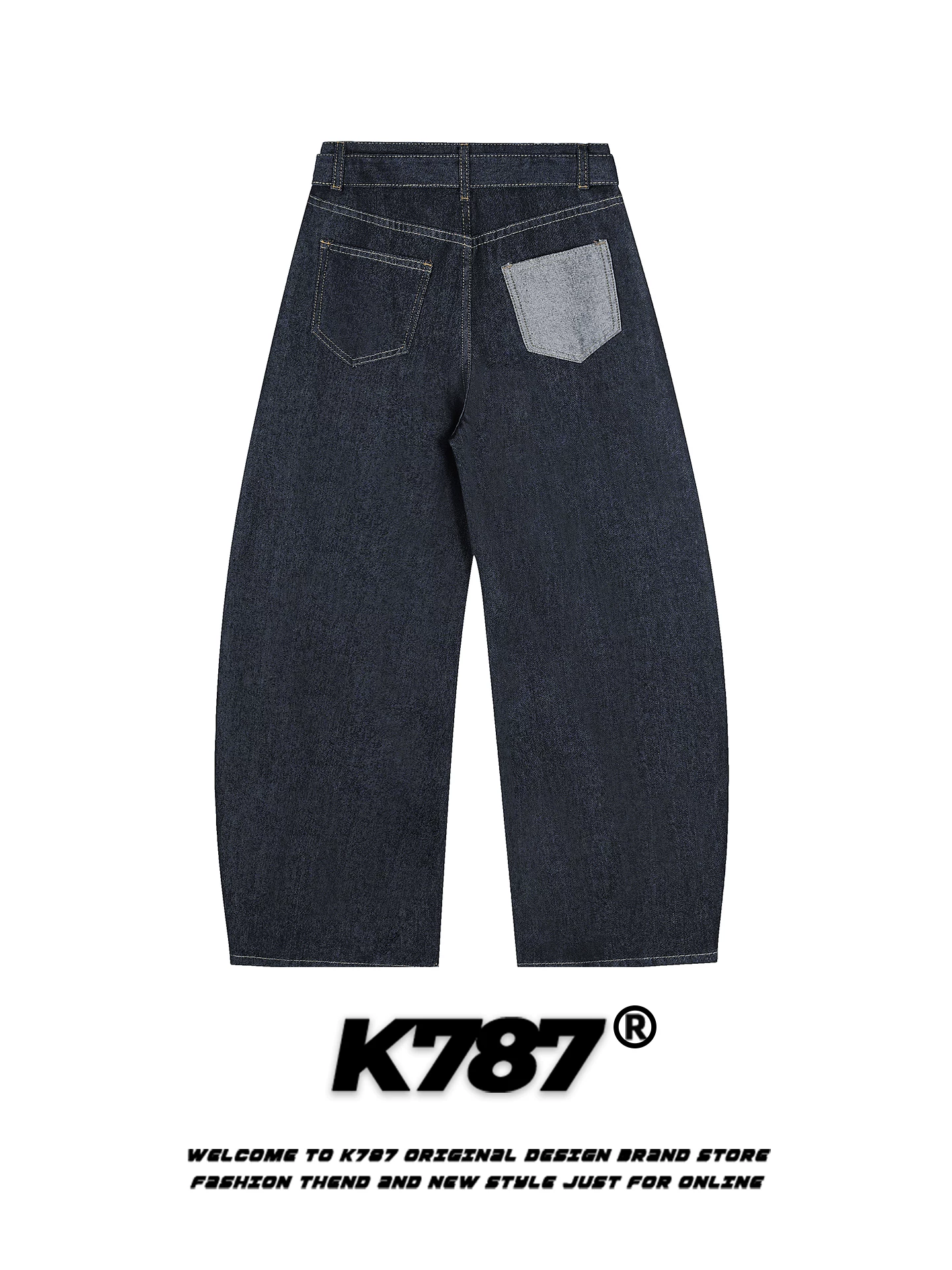 Quần jeans unisex cạp cao dáng rộng phong cách hip-hop, kiểu dáng retro Mỹ, họa tiết sao K787, dáng rộng thoải mái